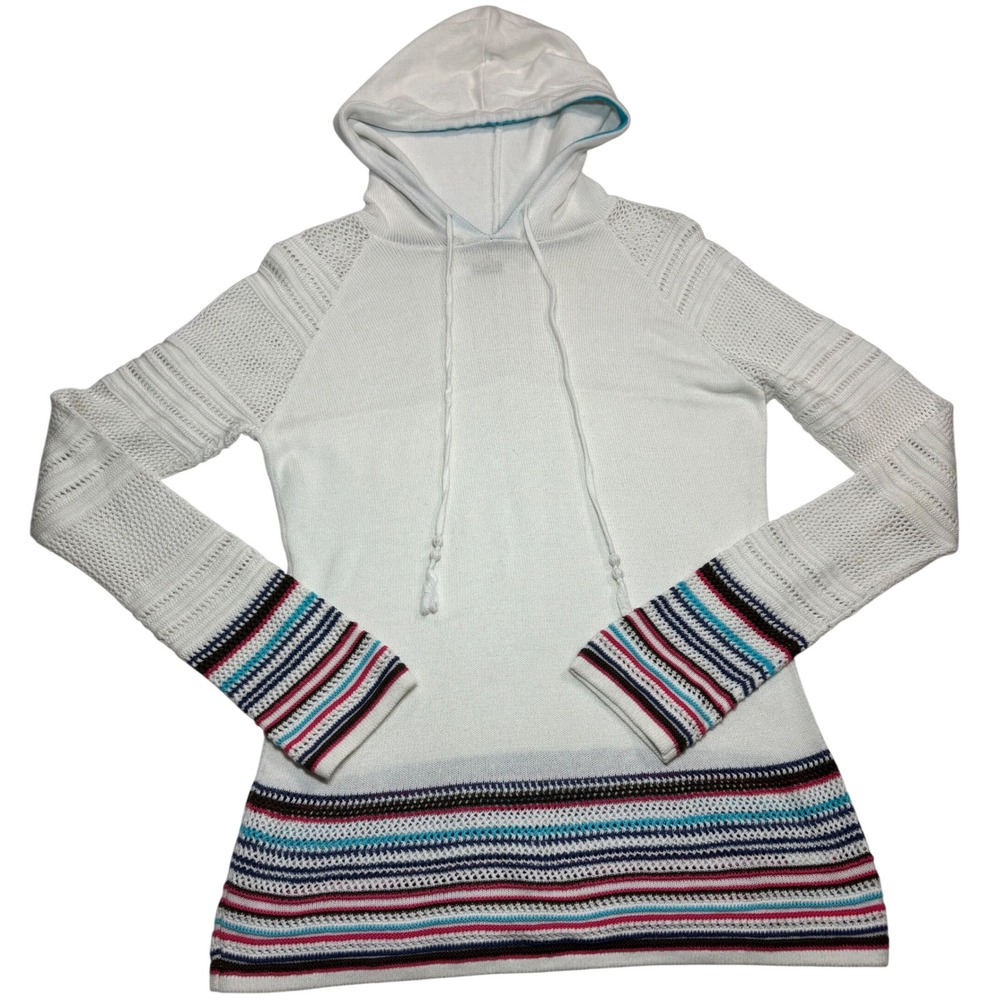Athleta Hoodie Sweater Women's White Excellent Striped Knit Cotton 221848 Small